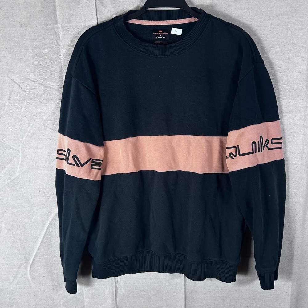 Quiksilver x Kanoa Mens Sweatshirt Black Pink Stripe Crewneck Small‎